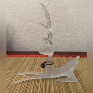 Silvestri Frosted Glass Reindeer Buck with Clear Antlers Collar Bell Vintage